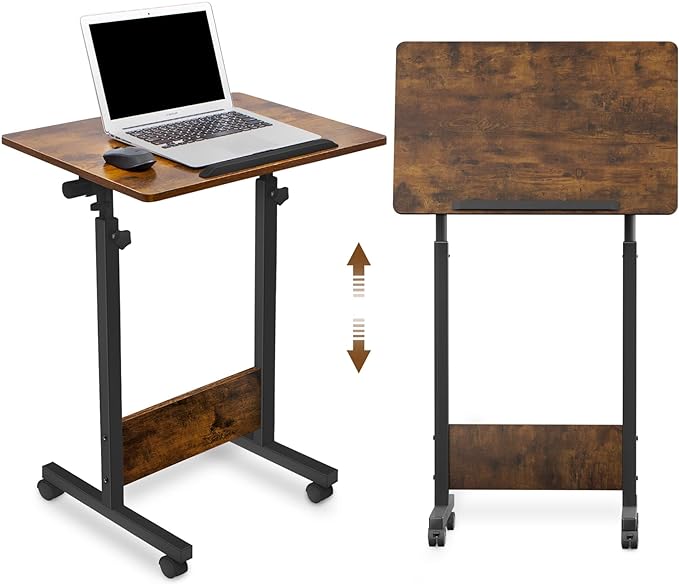 KOUPA Height Adjustable Mobile Standing Desk 16×24 in,360° Flip Desk Stand Desks Home Office Table Standing for Small Space Offices,Easy to Assemble(Adjustable Height: 32in-47in)