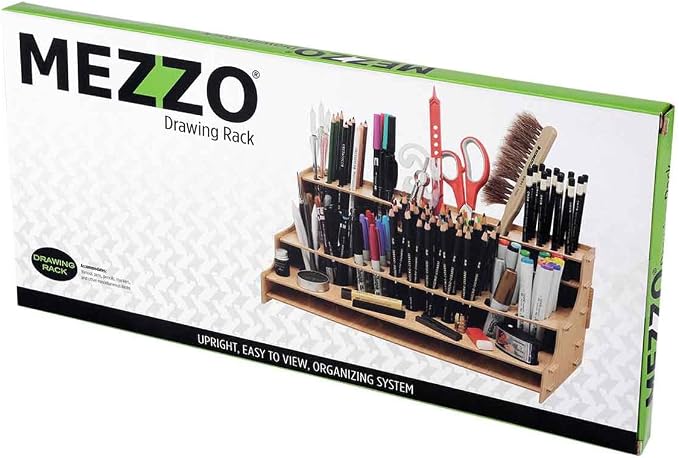 HG Art Concepts Mezzo Artist Drawing Rack, 15 Pack - Wood Grain Laminate Multi Layer Desk Stand Professional Storage Display Organizer for Pens, Pencils, Drafting and all other Drawing Tools