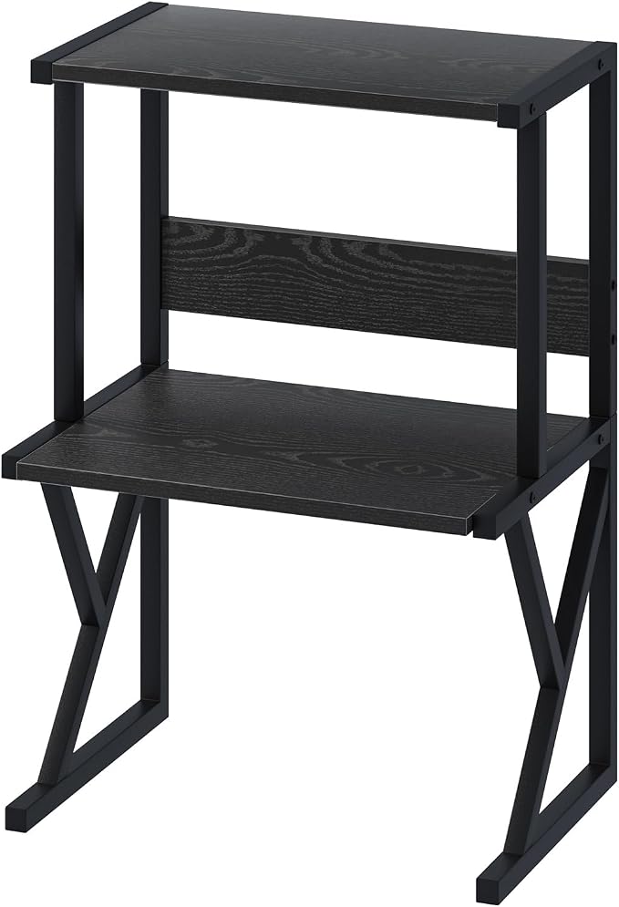 aboxoo Desktop Printer Stand with 3 Tier Wood Storage Shelves,Under Desk Printer Table,Multi-Purpose Home Office Desk Organizer for Fax Machine, Scanner (Black)
