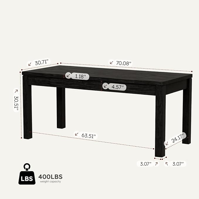 Dining Table, 70" Rectangular Kitchen Table for 4–6 People with Rounded Corners, Modern Dining Room Table for Family Gatherings, Easy Assembly, Black