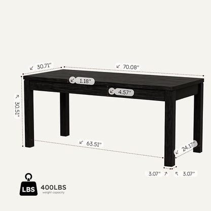 Dining Table, 70" Rectangular Kitchen Table for 4–6 People with Rounded Corners, Modern Dining Room Table for Family Gatherings, Easy Assembly, Black
