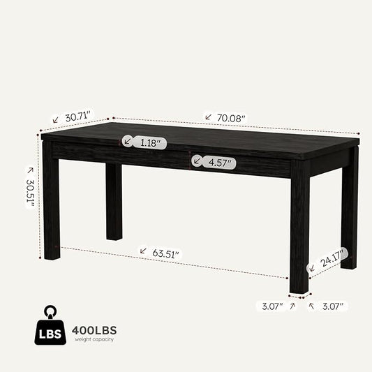 Dining Table, 70" Rectangular Kitchen Table for 4–6 People with Rounded Corners, Modern Dining Room Table for Family Gatherings, Easy Assembly, Black