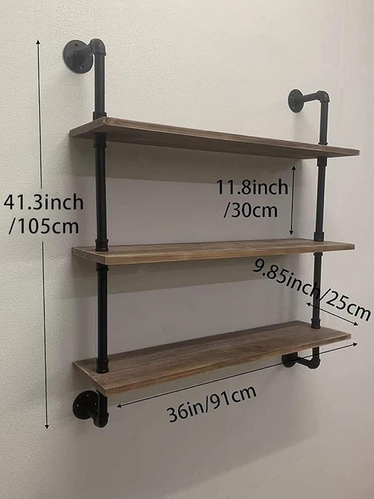 HDDFER Pipe Shelves Industrial Pipe Shelving Shelves Real Wood Industrial Floating Pipe Shelves with Wood Planks 36 inch Wall Shelves Rustic Hanging Bookshelf Farmhouse Kitchen Bar Shelving