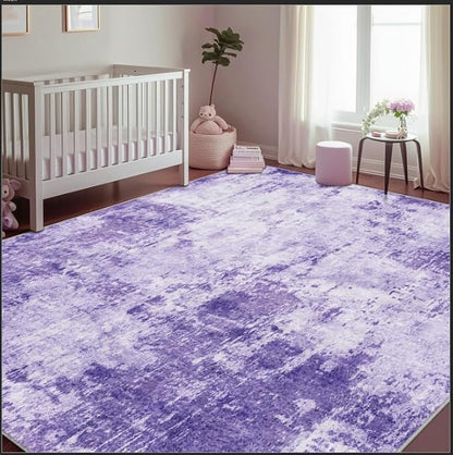 RELEANY Washable Area Rugs Square 8ft Non-Slip Modern Abstract Soft for Living Room Entryway Bedroom Kitchen, Print Pattern, Purple Gray Pink White