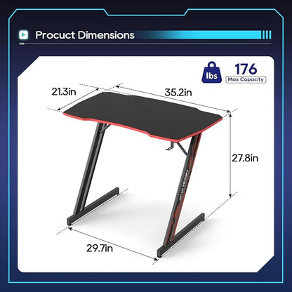 BestOffice Gaming Desk 35 in PC Computer Desk Z Shaped Gaming Workstation Ergonomic Gaming Table with Headphone Hook for Home Office,Black&Red | PC Computer Workstation, Ergonomic Gaming Table, Headphone Hook, For Home Office