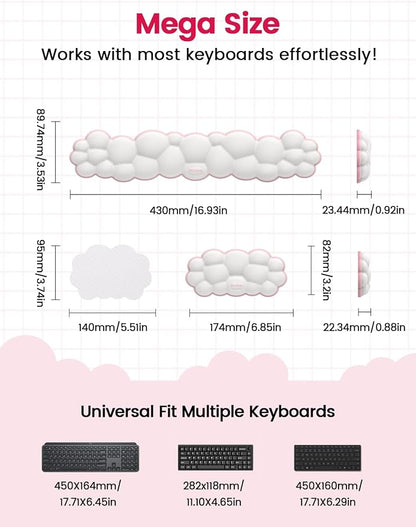 Vaydeer Cloud Keyboard Wrist Rest Set – Ergonomic Memory Foam Wrist Pad for Computer, Laptop & Gaming, Non-Slip Cute Desk Accessories for Office(Keyboard Rest + Mouse Rest + Coaster)