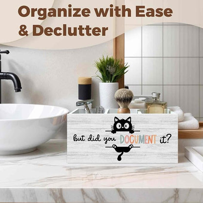 Funny Black Cat Pencil Pen Holder for Desk Organizer, Black Cat Gifts, HR Human Resource Gifts, But Did You Document It Wooden Box Decorations for Office Workplace Desk Tabletop Decor
