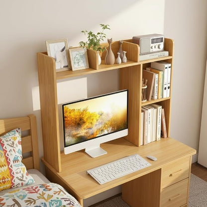 Tangkula Desktop Bookshelf, Countertop Storage Hutch with Shelves for Computer Desk, Desk 3-Tier Display Rack, Multipurpose Wood Desktop Hutch Storage Organizer for Dorm Office