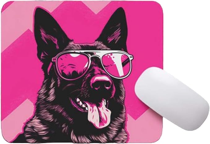 Pink Mousepad Glamour Dog German Shepherd Mouse Pad for Home Office Gaming Working Desk Computer Desktop Accessories Non-Slip Rubber Mousepad for Dog Lovers