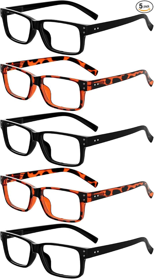 Eyekepper Vintage Reading Glasses for Men - 3 Pairs Black and 2 Pairs Tortoise - Spring Hinges Classic Readers +0.75