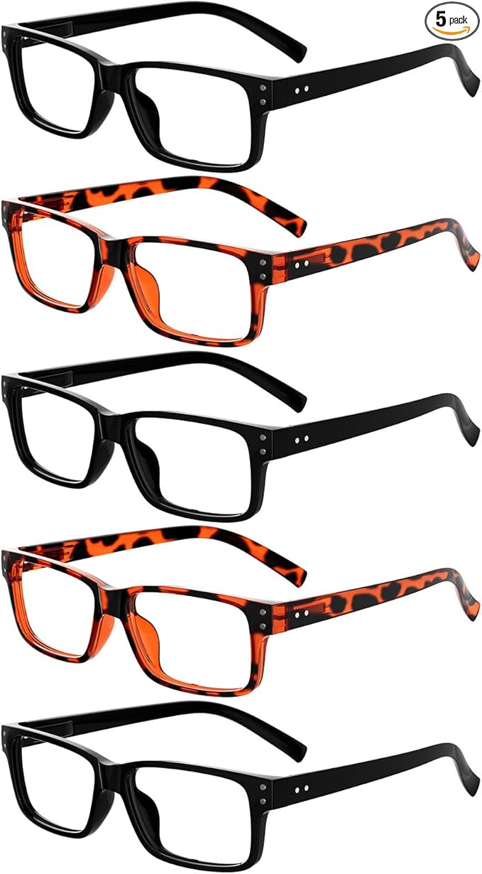 Eyekepper Vintage Reading Glasses for Men - 3 Pairs Black and 2 Pairs Tortoise - Spring Hinges Classic Readers +0.25