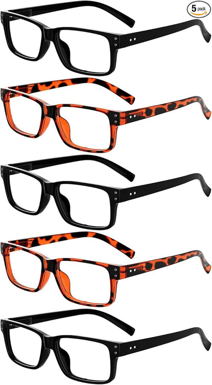 Eyekepper Vintage Reading Glasses for Men - 3 Pairs Black and 2 Pairs Tortoise - Spring Hinges Classic Readers +0.25