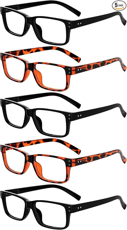 Eyekepper Vintage Reading Glasses for Men - 3 Pairs Black and 2 Pairs Tortoise - Spring Hinges Classic Readers +3.50