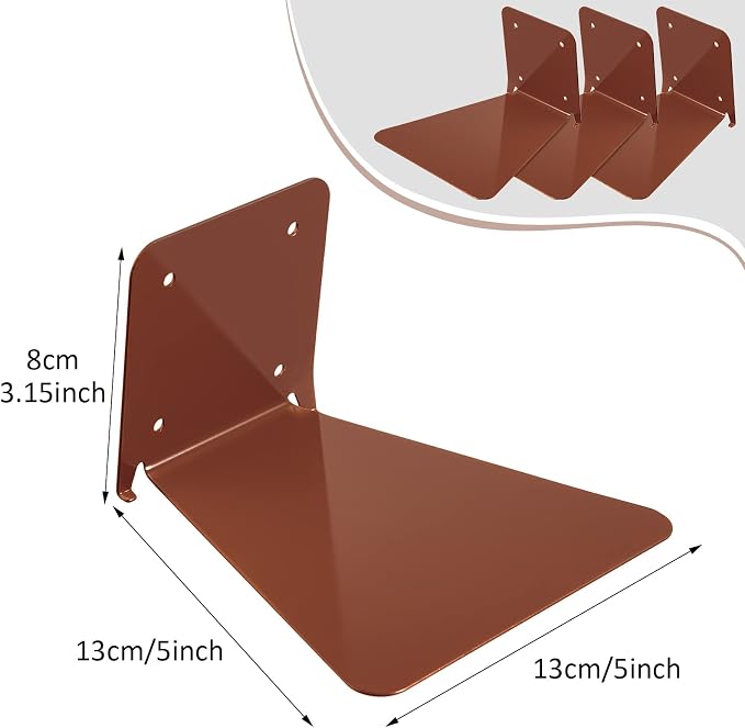 Jetec 6 Pack Invisible Floating Bookshelf Wall Mounted Floating Bookshelves Heavy Duty Book Organizers Hidden Book Shelf Metal Shelves Holder for Books Bedroom Living Room Home Office (Brown)