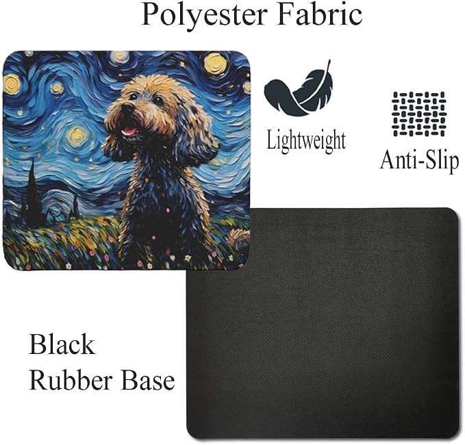 Starry Night Dog Mouse Pad for Home Office Gaming Working Desk Computer Desktop Accessories Non-Slip Rubber Mouse Pad for Dog Lovers (Poodle)