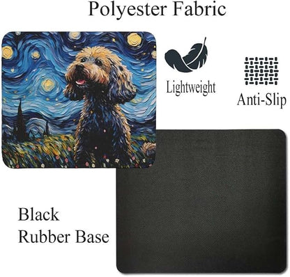 Starry Night Dog Mouse Pad for Home Office Gaming Working Desk Computer Desktop Accessories Non-Slip Rubber Mouse Pad for Dog Lovers (Poodle)