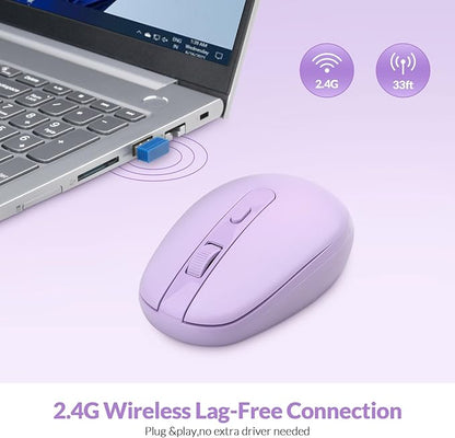 Rii Wireless Mouse RM700 2.4G Silent Mouse with USB Nano Receiver for Laptop,PC,Mac,Chromebook,Windows (Purple)