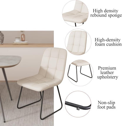 HIPIHOM 47.2'' Dining Table Set for 4 - Modern Wood Table with Cat Scratch-Resistant Surface & 4 U-Shaped White Leather Chairs, Kitchen & Dining Room Furniture, Space-Saving Table and Chairs Set