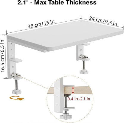 Desk Extender, 15-inch Clamp-On Desk Shelf, Height-Adjustable Desktop Shelf Organizer for Monitors Office and Gaming Accessories, Arm Support Table Extension, 44lbs Heavy Duty, White