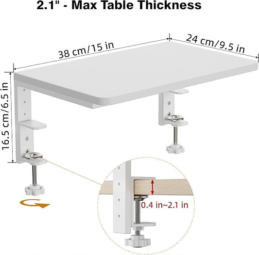 Desk Extender, 15-inch Clamp-On Desk Shelf, Height-Adjustable Desktop Shelf Organizer for Monitors Office and Gaming Accessories, Arm Support Table Extension, 44lbs Heavy Duty, White