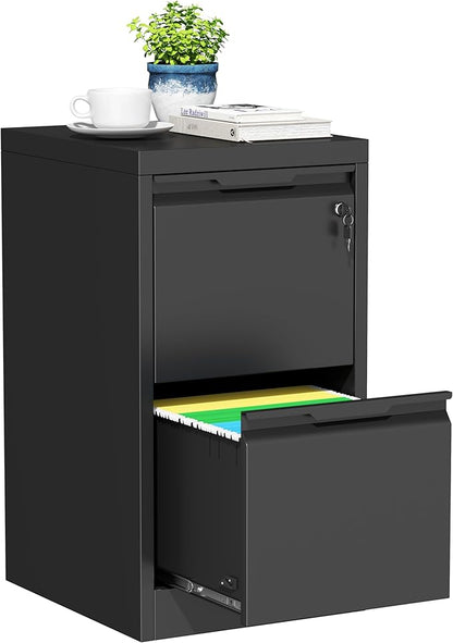 Bestoo File Cabinet, 2 Drawer Filing Cabinet with Lock, Vertical Filing Storage Cabinet for Home Office, Metal File Cabinets, Office Storage Cabinet for Letter, Legal, A4, File Folders