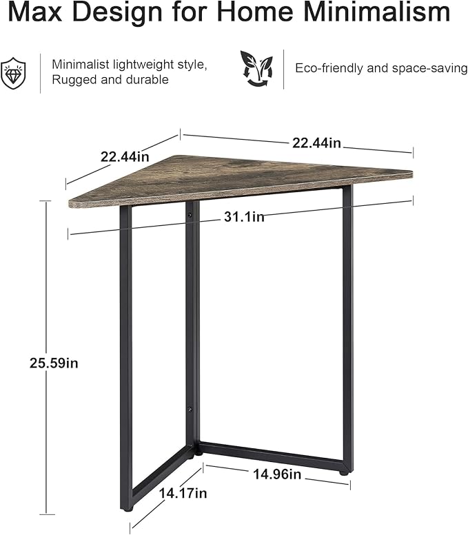 VECELO Corner Shelf, End Side Tables, Triangle Shelves with Metal Frame for Small Space, Living Room, Kitchen, Bathroom Classic Grey 2 Set