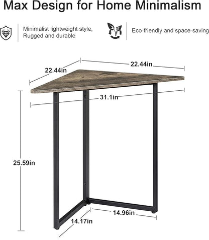 VECELO Corner Desk,Office Tables for Living Room for Small Space Triangle Computer Desk with Steel Frame Corner Shelves with Metal Frame Writing Desk for Workstation Classic Grey 31.1"