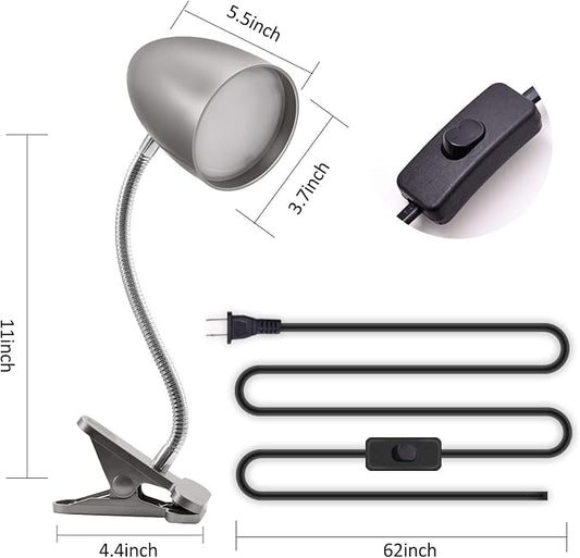 E ENERGETIC LIGHTING Desk lamp with Clamp, Non-Dimmable Clip Light for Bed and Desk, 4000K Cool White, 3.5W 240 LM lamp, Eye Protection, ETL Listed