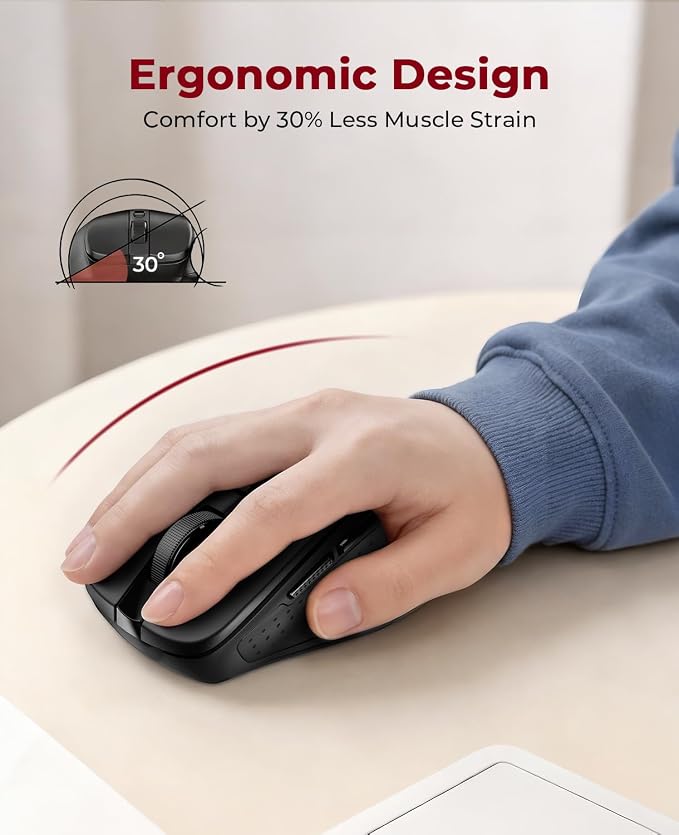 Redragon Wireless Mouse BT5.0/3.0 & 2.4G, 6 Buttons, 5 Level 4000DPI Bluetooth Mouse, 18 Months Battery, Portable Optical Computer Mice for Laptop, PC, Chromebook, Windows, Mac-Black