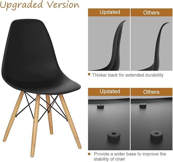 Giantex Dining Chairs Set of 2 Black, Pre Assembled Mid Century Modern Dining Chairs with Wood Legs, Armless Kitchen Chairs, Plastic Dining Side Chair for Dining Room, Kitchen, Living Room