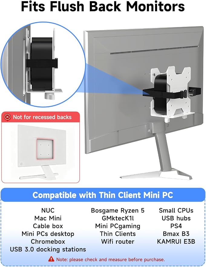 suptek Thin Client Mount Bracket Adjustable Mini PC Mount Bracket,CPU VESA Under Desk and Monitor Arm Computer Holder, Black, ZJJ002W