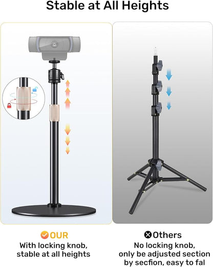 Webcam Tripod Stand for Desk Height Adjustable & 360° Swivel Webcam Mount Compatible with Logitech Webcam C922 C930e C920S C920 C615 C960 NexiGo N60 and BRIO and Other Devices with 1/4" Thread
