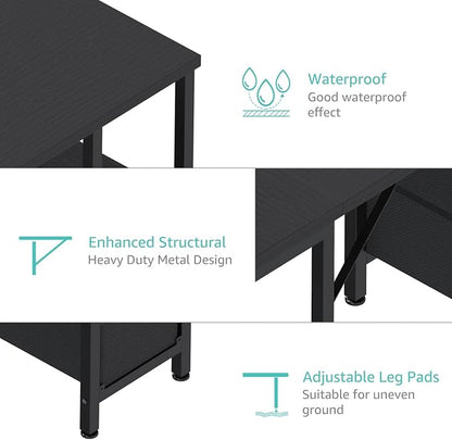 Lufeiya L Shaped Gaming Desk with Led Lights and Power Outlets, 48 Inch Corner Home Office Desk with Monitor Stand Shelves, Writing Study Computer Desks with Fabric Drawers for Bedroom, Black