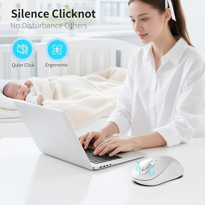 Wireless Mouse, 2026 New Model, Silent Click Ergonomic Design, Portable, 4 Buttons, Adjustable DPI (800/1200/1600), for Laptop/PC/Office (White)