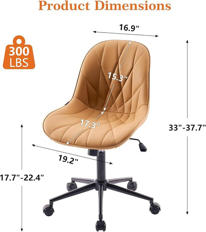 Rowill Modern Office Chair - Ergonomic Swivel Leather Desk Chair with Curved Backrest, Height Adjustable Rolling with Wheels, Perfect for Study Room & Office, Brown Yellow