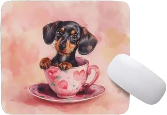 TUBBIE Basic Mousepad Puppy in Tea Cup Mouse Pad Desktop Laptop Computer Accessories Home Office Gaming Work Desk Computer Non-Slip Rubber Gift for Dogs Lover Mousepad Coffee or Tea (Dachshund)