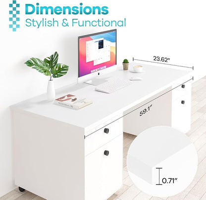 Kaboon White Table Top 23.62" D x 59.1" W, Solid One-Piece Desktop, Universal Wood Countertop, Reversible Laminate Top, Double Desks, L-Desk DIY, for Home and Commercial