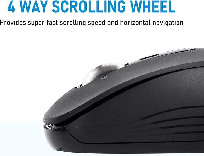 Wireless Bluetooth Mouse, 3-Device Multi-Mode (USB + 2 Bluetooth), 4-Way Metal Scroll Wheel, Adjustable DPI, Silent Click, Long Battery Life, Ergonomic Mouse for Laptop, PC, Mac, iPad (Dark Black, 7)