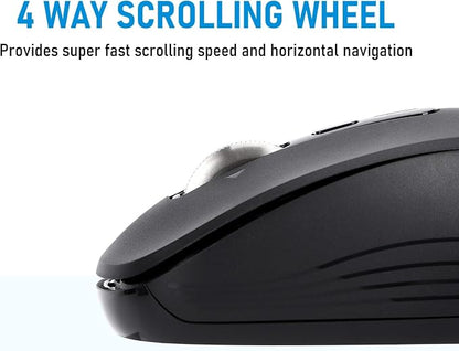 Wireless Bluetooth Mouse, 3-Device Multi-Mode (USB + 2 Bluetooth), 4-Way Metal Scroll Wheel, Adjustable DPI, Silent Click, Long Battery Life, Ergonomic Mouse for Laptop, PC, Mac, iPad (Dark Black, 7)