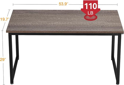 Casaottima 54 Inch Computer Desk for Home Office, Study Writing Table for Small Spaces, Simple Modern Desk with Headphone Hooks, Grey Oak