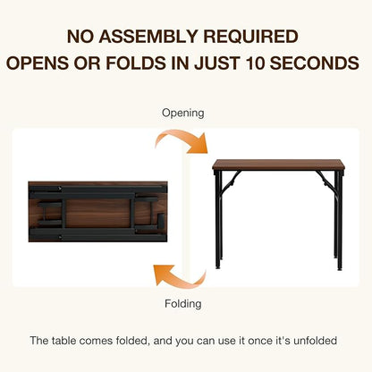 TEMI Small Computer Desk Folding Table - 35.8" Foldable Office Desk, No Assembly, Perfect for Small Spaces in Bedroom, Dorm, or Apartment, Portable Mini Desk or Study Table with Compact Design, Walnut