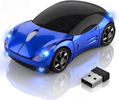 Blue Wireless Car Mouse, 2.4G with USB Receiver, 1600DPI Optical, Ergonomic Mini Computer Mouse, for Laptop, PC, Tablet, Windows, Mac OS