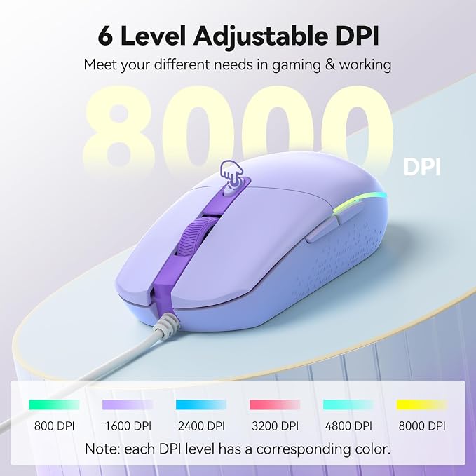 TECKNET Wired Mouse - USB Corded Mouse with RGB Backlit Full Size Optical Silent Mouse with Side Buttons,LED Plug and Play Wired Connection Office Mice for Desktop,PC,Laptop