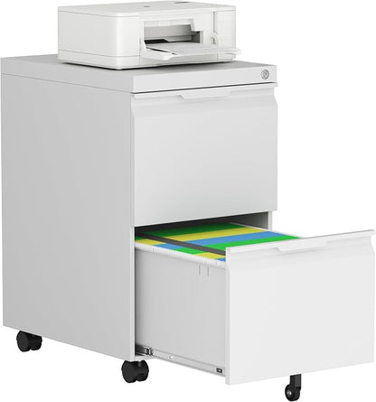 File Cabinet with Lock, 2 Drawer Mobile File Cabinet with Wheels, Metal Vertical File Cabinets for Home Office, Rolling Filing Cabinets Under Desk Storage for Letter/Legal/A4 Files