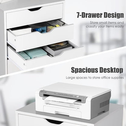 7 Drawers Filing Cabinet, Vertical File Cabinet for Home Office, Mobile Under Desk Office Storage Cabinets with Wheels (White, 7 Drawers)