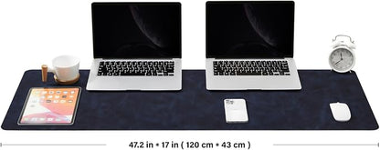 Distressed Leather Desk Mat - Non-Slip PU Desk Pad for Office and Home - Desk Organization and Accessories - Ideal for Large Mouse Pad and Desk Mats on Top of Desks(Navy Blue,47.2"x 17")