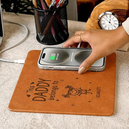 Personalized Leather Charging Mat, This Grandpa Belongs to Kid Stick Figure Wireless Charging Desk Mat, Custom Dad Gift from Kids, Fathers Day Gift for Dad, Papa, Grandpa, Daddy 8