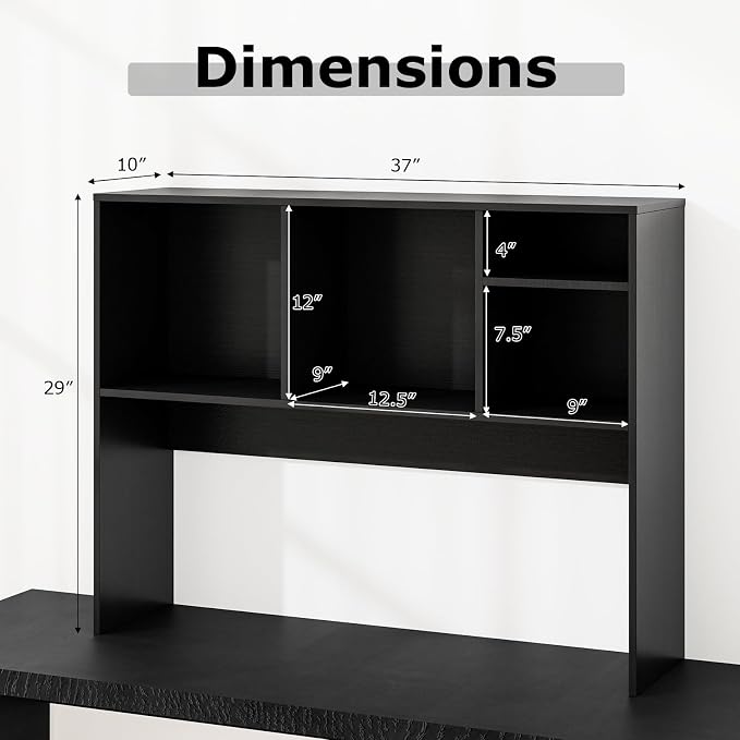 LDAILY Desktop Bookshelf, 2-Tier Office Desk Shelf Organizer Desk Hutch with 4 Shelves, 37’’L Wood Storage Rack Display Shelf for Computer Desk, Office, College Dorm, Bedroom (Black)