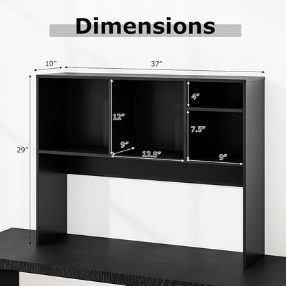LDAILY Desktop Bookshelf, 2-Tier Office Desk Shelf Organizer Desk Hutch with 4 Shelves, 37’’L Wood Storage Rack Display Shelf for Computer Desk, Office, College Dorm, Bedroom (Black)