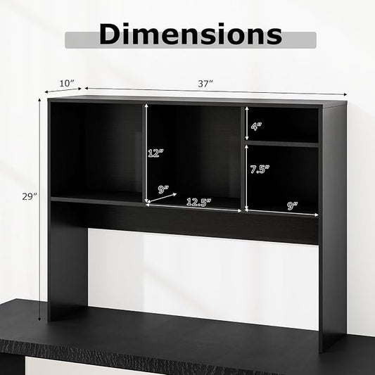 LDAILY Desktop Bookshelf, 2-Tier Office Desk Shelf Organizer Desk Hutch with 4 Shelves, 37’’L Wood Storage Rack Display Shelf for Computer Desk, Office, College Dorm, Bedroom (Black)